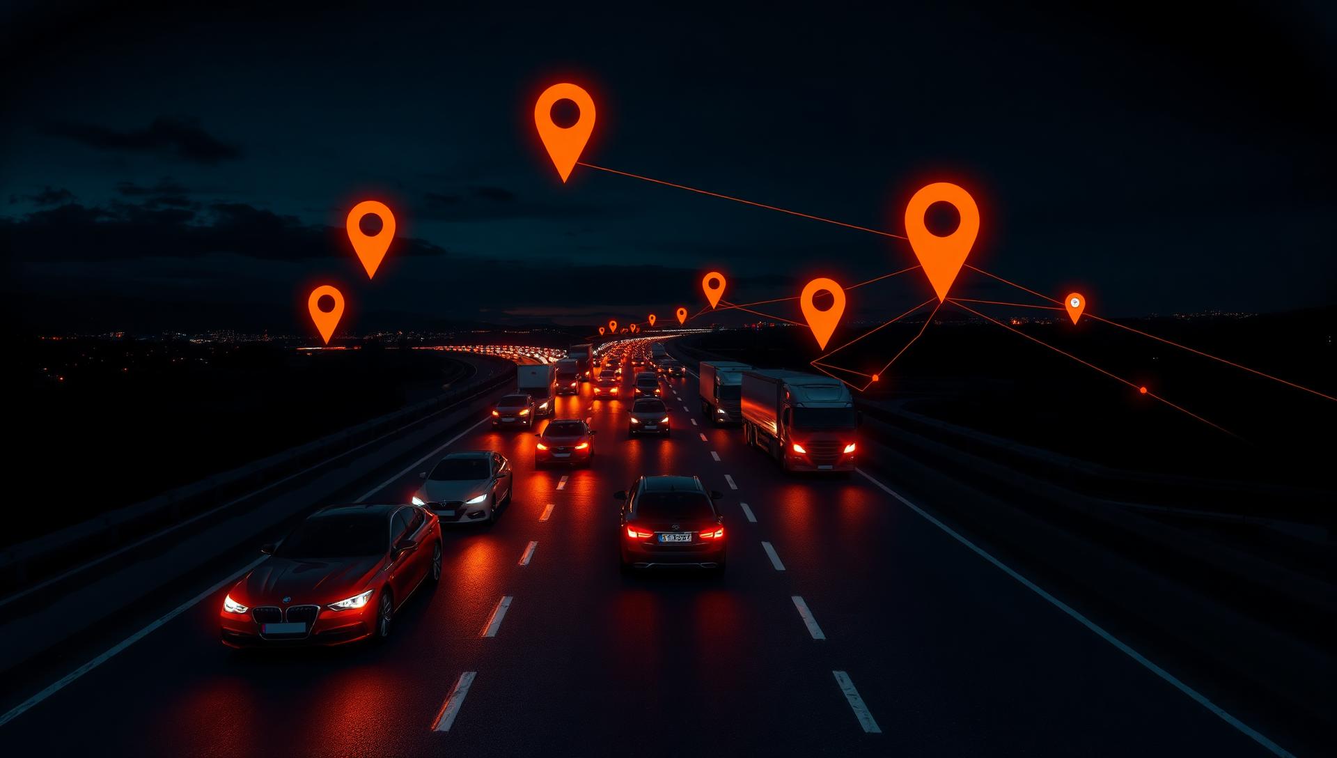 Fleet of cars and trucks tracked in real time